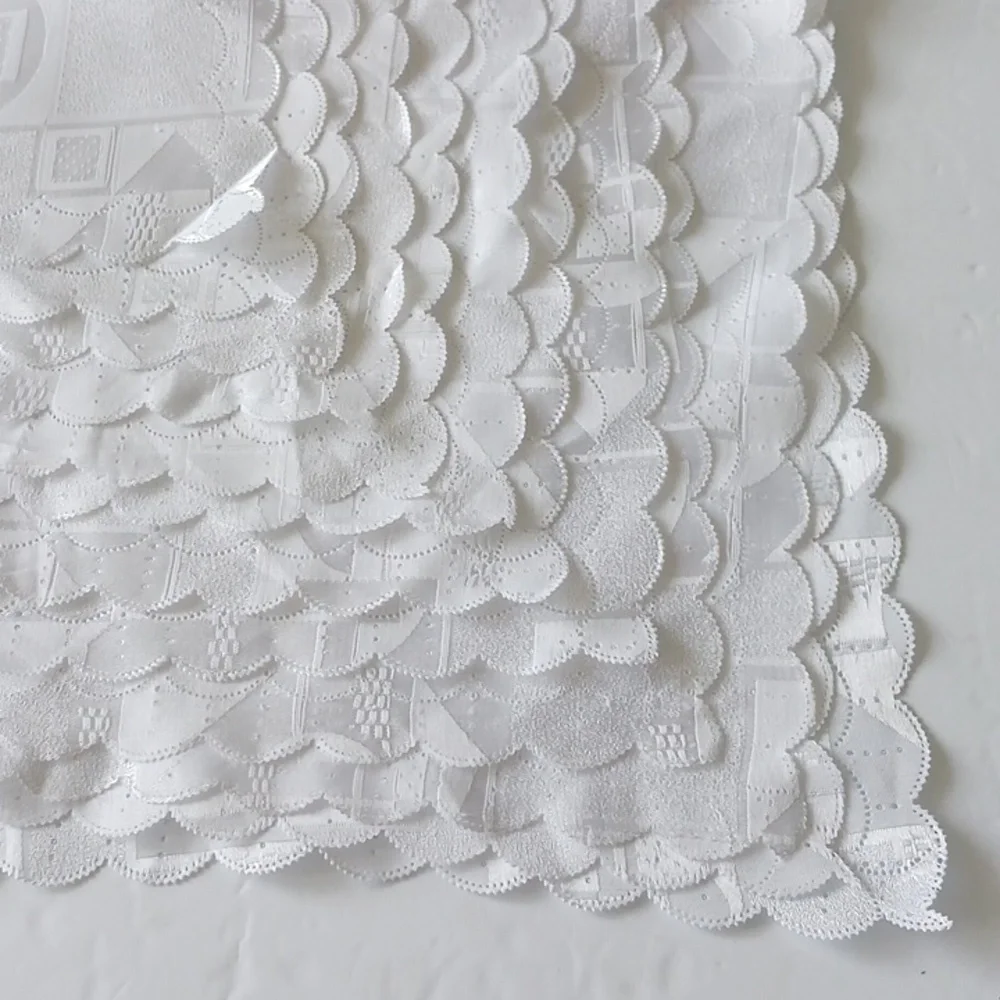 12 pc Table Napkins White Square Ornament detail Scalloped Edges 12